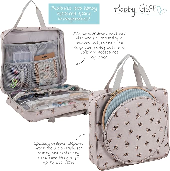 Hobby Gift Project or Craft Bag with Embroidery Hoop Storage Soft: Bee