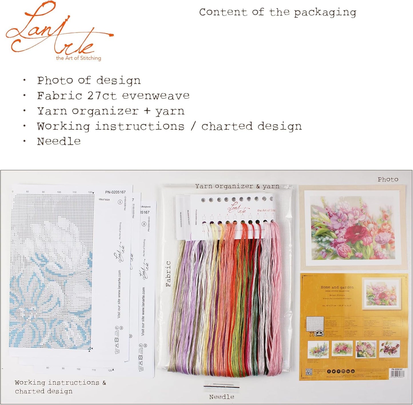 Lanarte Counted Cross Stitch Kit: Bright Florals: Evenweave
