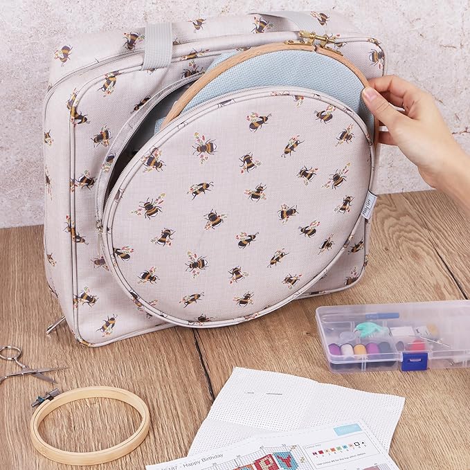 Hobby Gift Project or Craft Bag with Embroidery Hoop Storage Soft: Bee