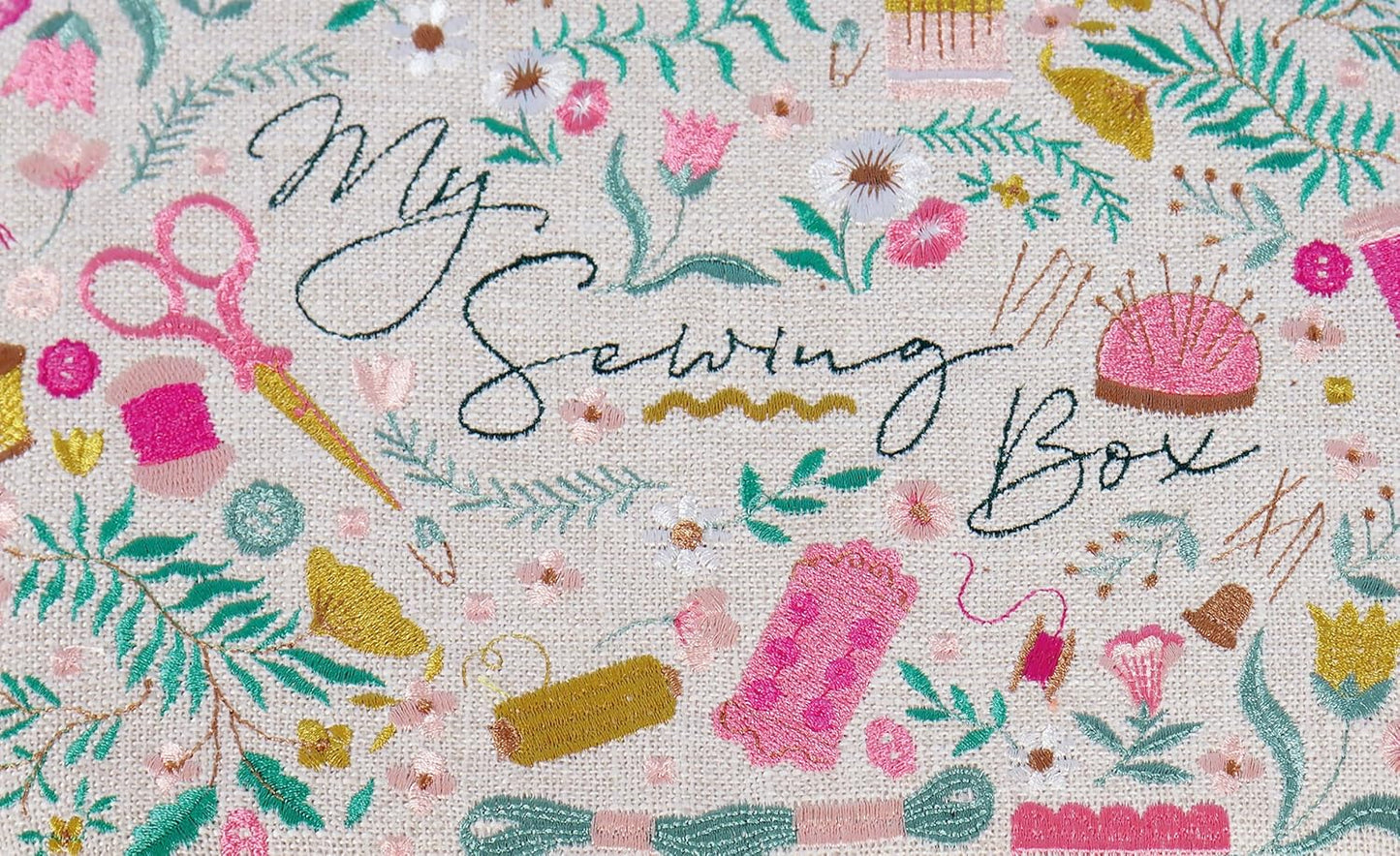 Hobby Gift Sewing Box (L) Oval Wicker Basket Embroidered My Sewing