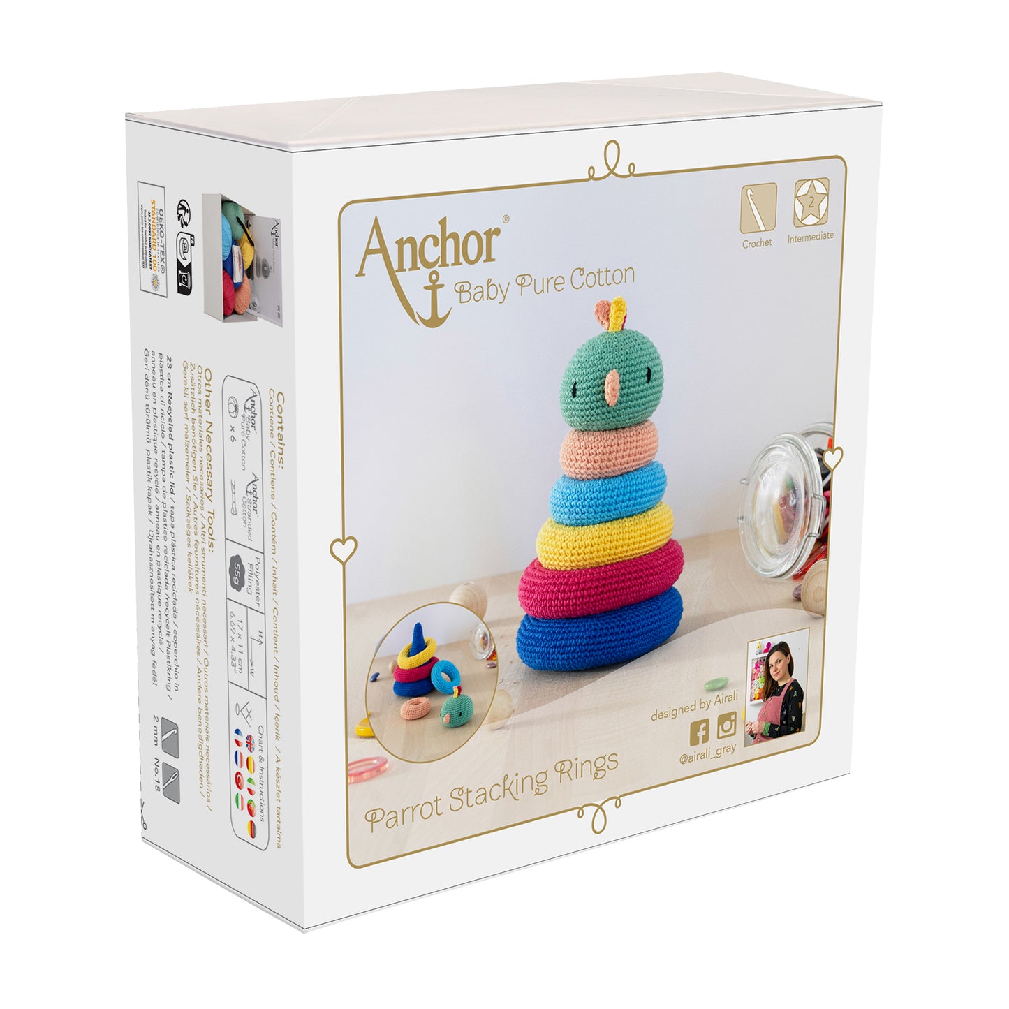 Anchor Crochet Kit: Stacking Toy: Parrot