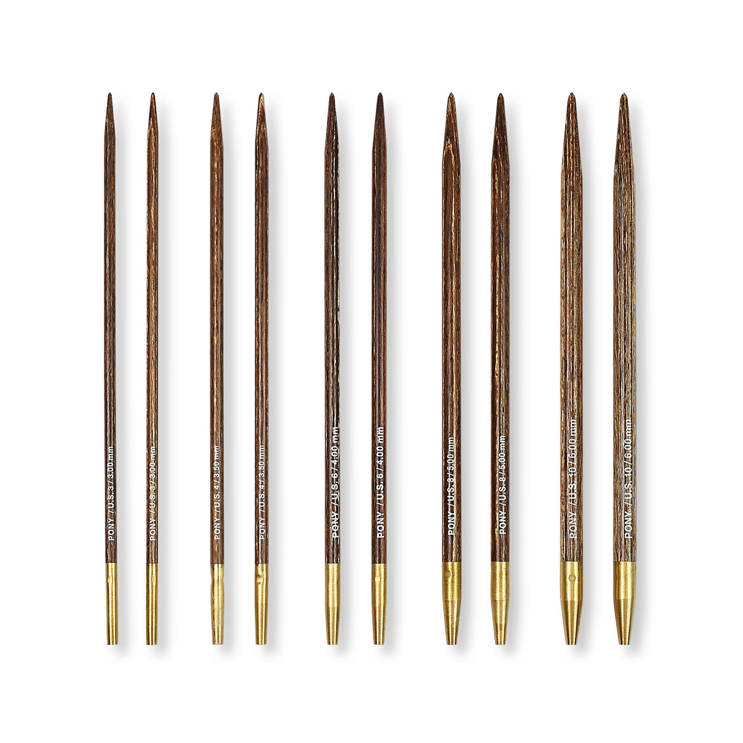 Pony Knitting Pins Double-Ended Sets of Five Perfect Felt Case 14cm x 3.00 - 6.00mm