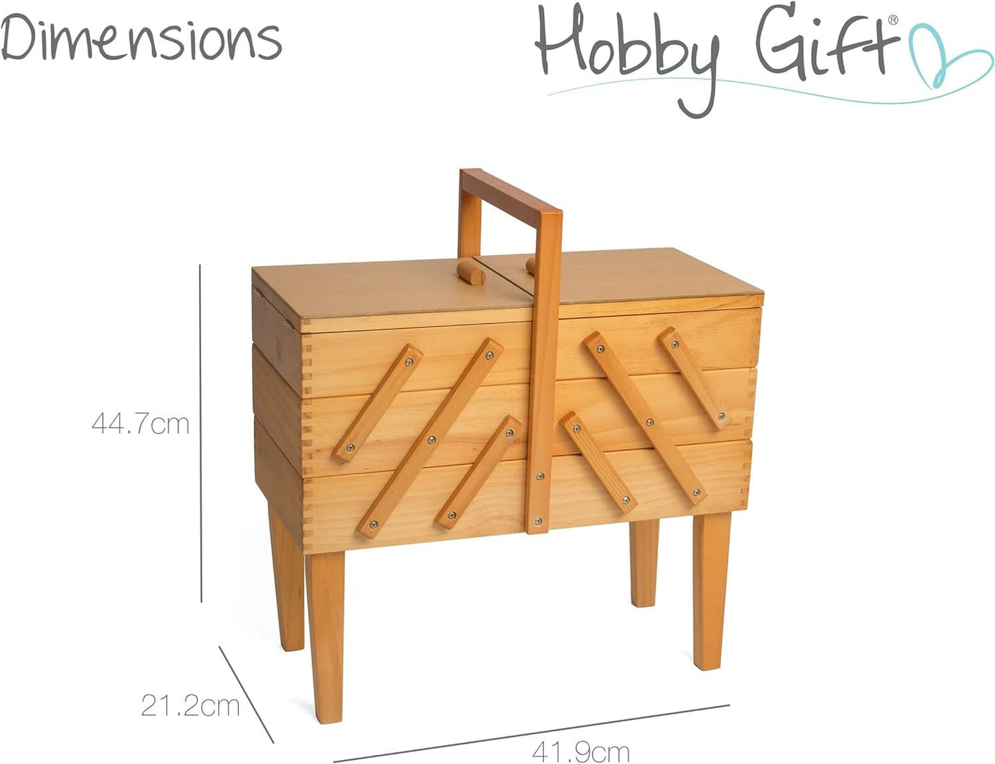 Hobby Gift Cantilever Sewing Crafting Storage Wooden Box with legs 21.2 x 41.9 x 44.7cm