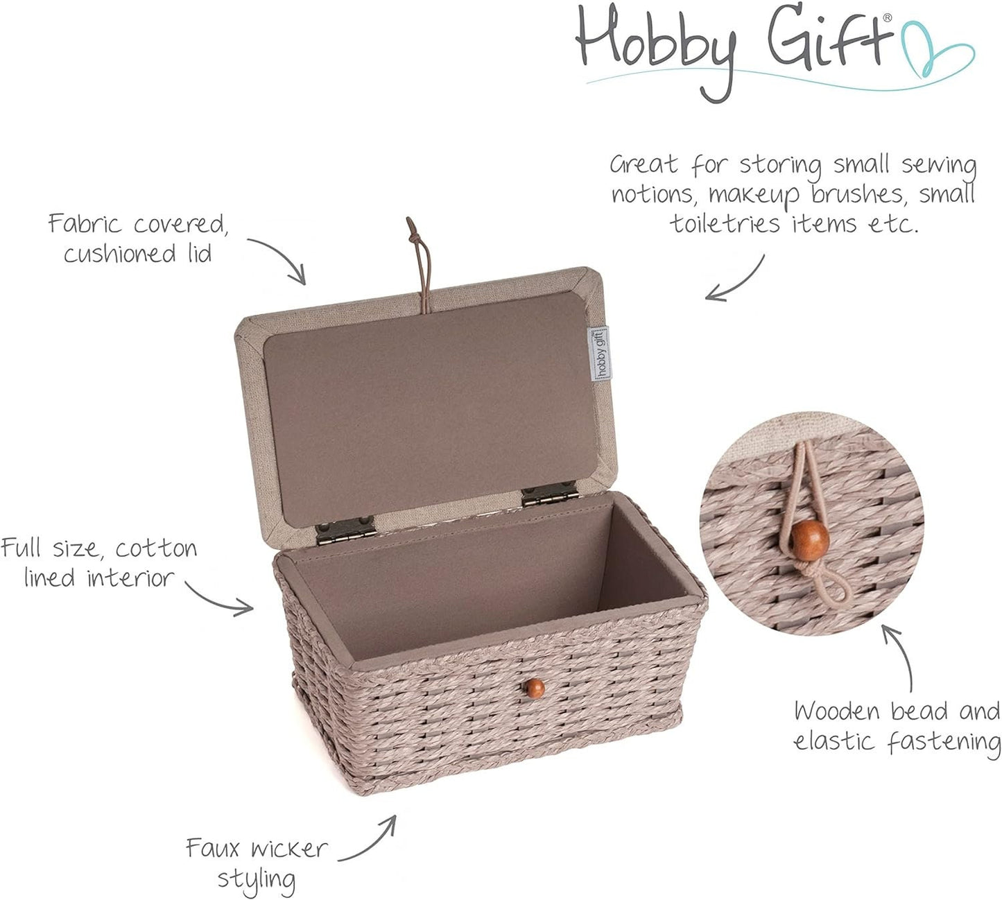 Hobby Gift Small Sewing Craft Hobby Storage Box, Wicker Basket, Linen Bee