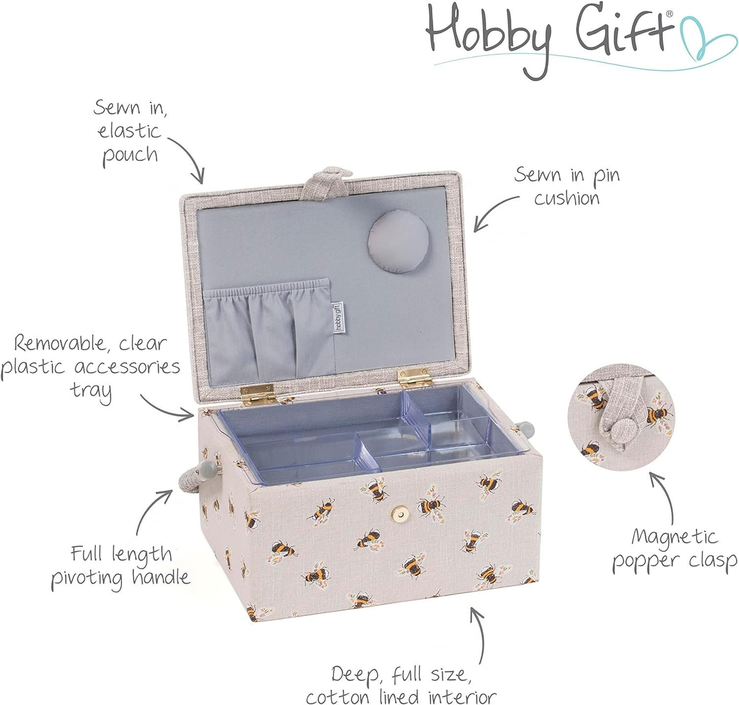 Hobby Gift Medium Sewing Craft Hobby Storage Box, Embroidered Bee