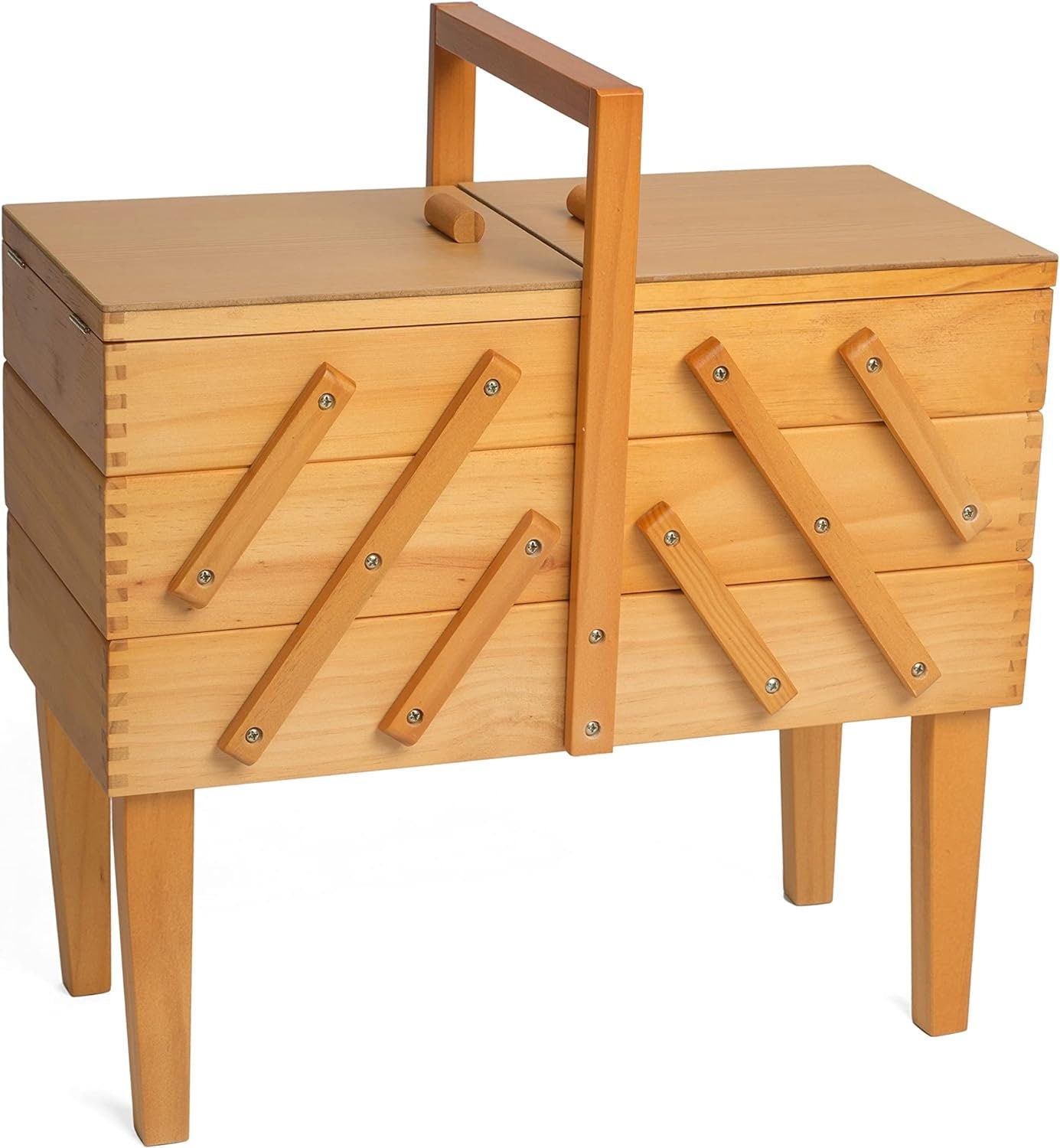 Hobby Gift Cantilever Sewing Crafting Storage Wooden Box with legs 21.2 x 41.9 x 44.7cm