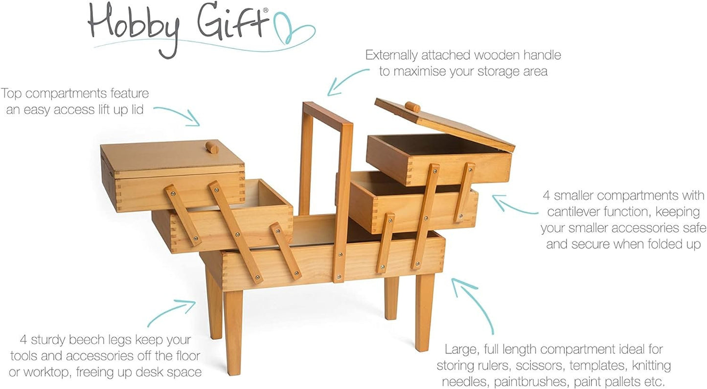 Hobby Gift Cantilever Sewing Crafting Storage Wooden Box with legs 21.2 x 41.9 x 44.7cm