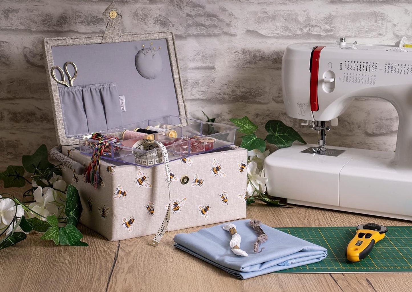 Hobby Gift Medium Sewing Craft Hobby Storage Box, Embroidered Bee