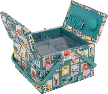 Hobby Gift Sewing Box (L) Twin Lid Square Embroidered Stamps
