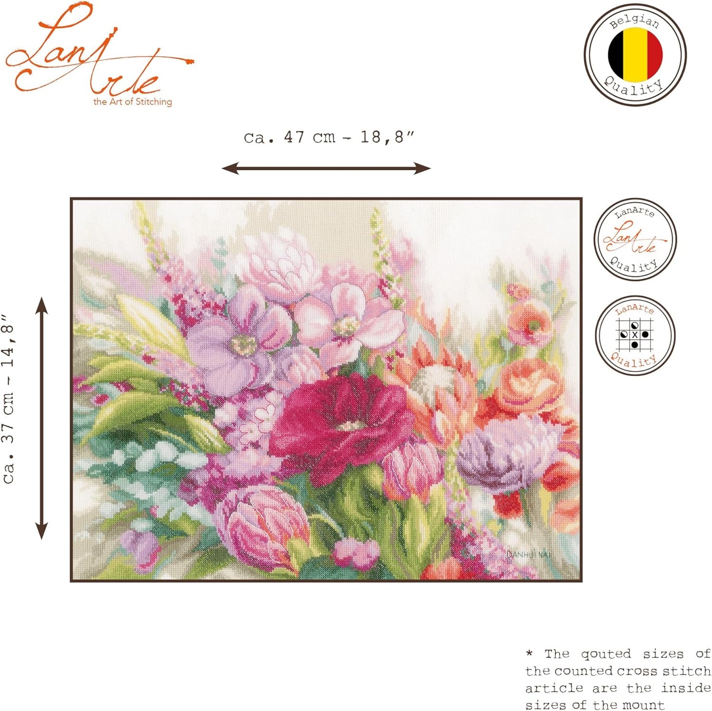 Lanarte Counted Cross Stitch Kit: Bright Florals: Evenweave