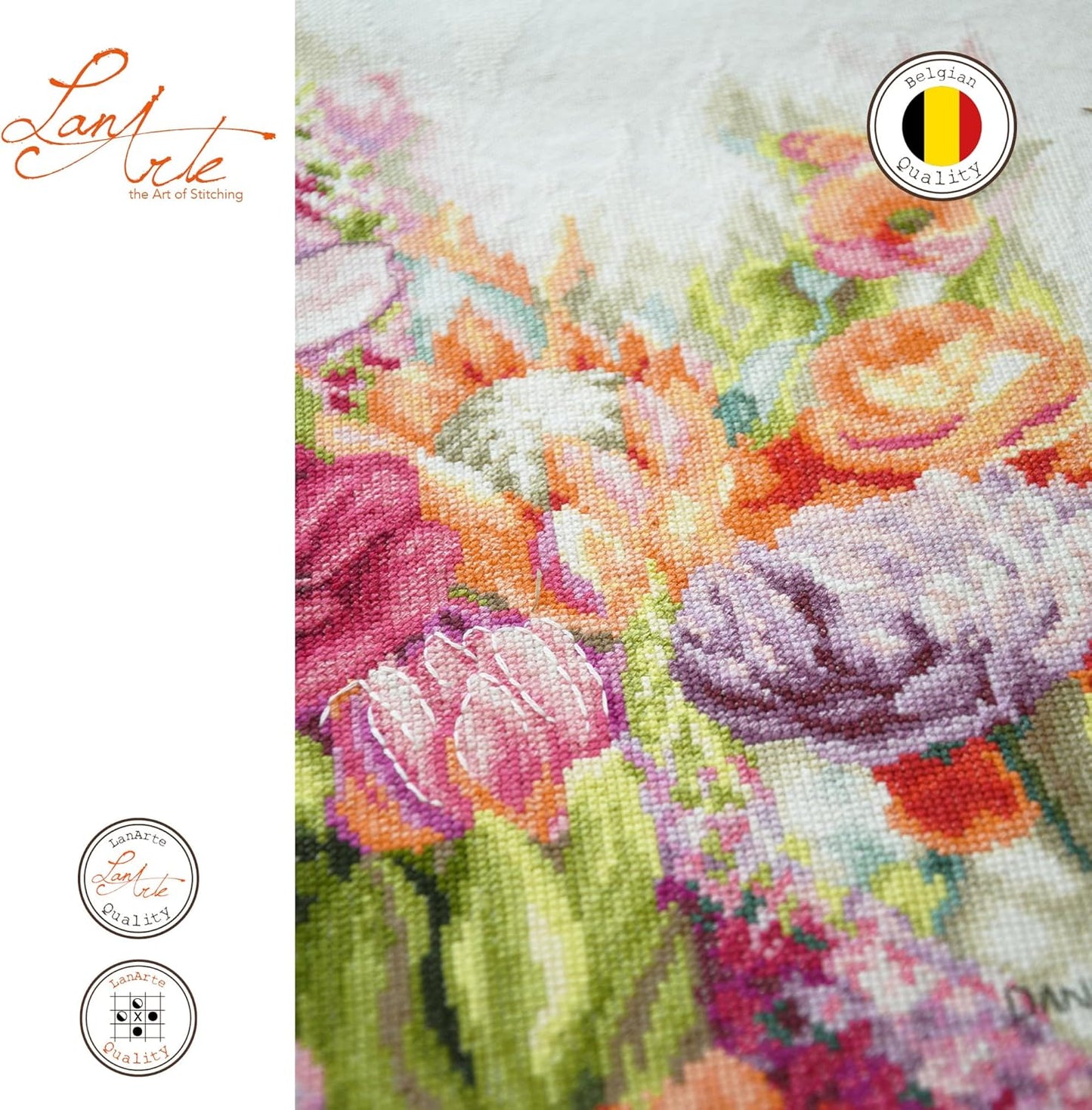 Lanarte Counted Cross Stitch Kit: Bright Florals: Evenweave