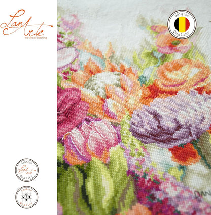 Lanarte Counted Cross Stitch Kit: Bright Florals: Evenweave