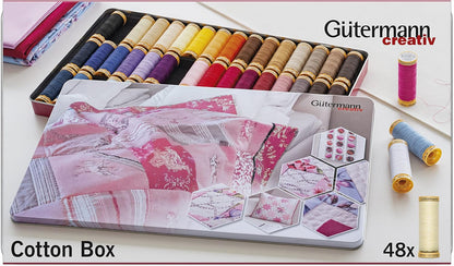 Gutermann Thread Storage Tin: Natural Cotton C. No.50: 48 x 100m: Assorted