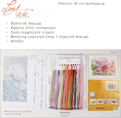 Lanarte Counted Cross Stitch Kit: Bright Florals: Evenweave