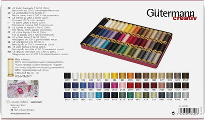 Gutermann Thread Storage Tin: Natural Cotton C. No.50: 48 x 100m: Assorted