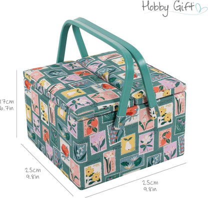 Hobby Gift Sewing Box (L) Twin Lid Square Embroidered Stamps