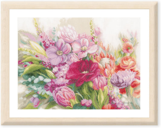 Lanarte Counted Cross Stitch Kit: Bright Florals: Evenweave