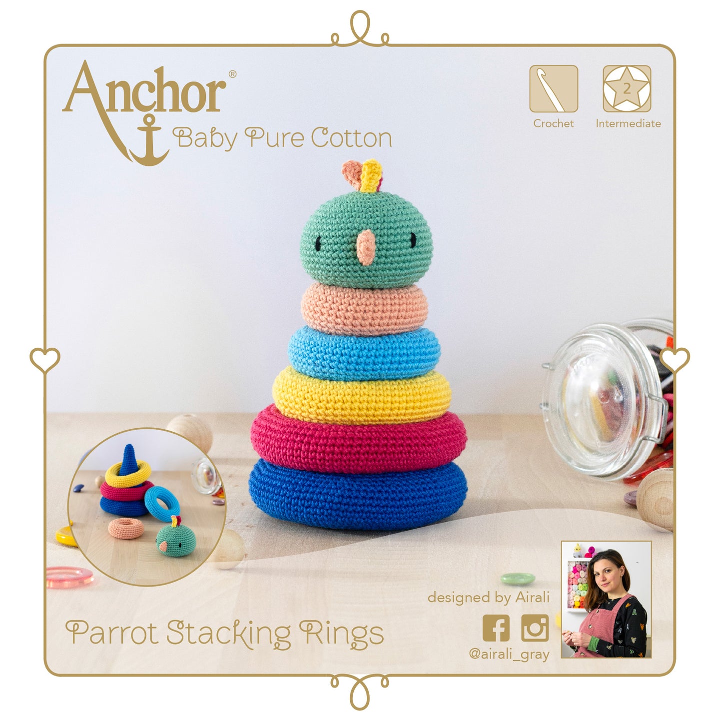Anchor Crochet Kit: Stacking Toy: Parrot