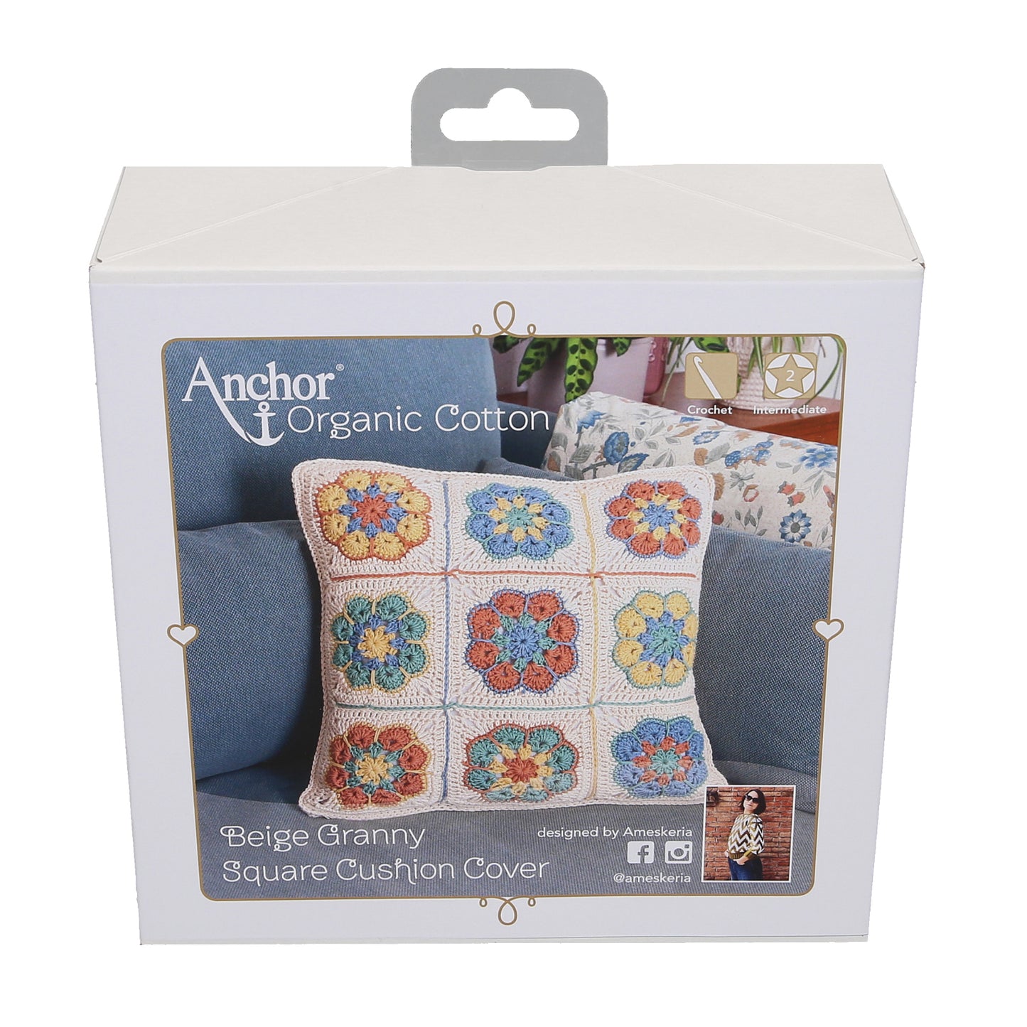 Anchor Crochet Kit Cushion Cover Granny Square Beige