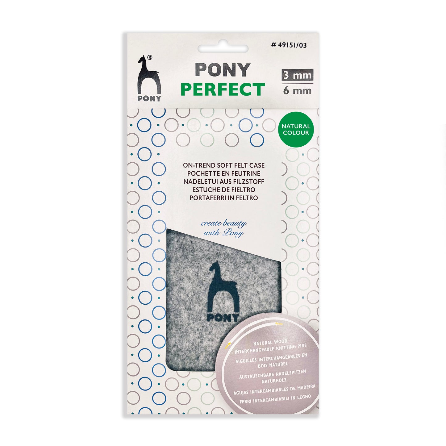 Pony Knitting Pins Double-Ended Sets of Five Perfect Felt Case 14cm x 3.00 - 6.00mm