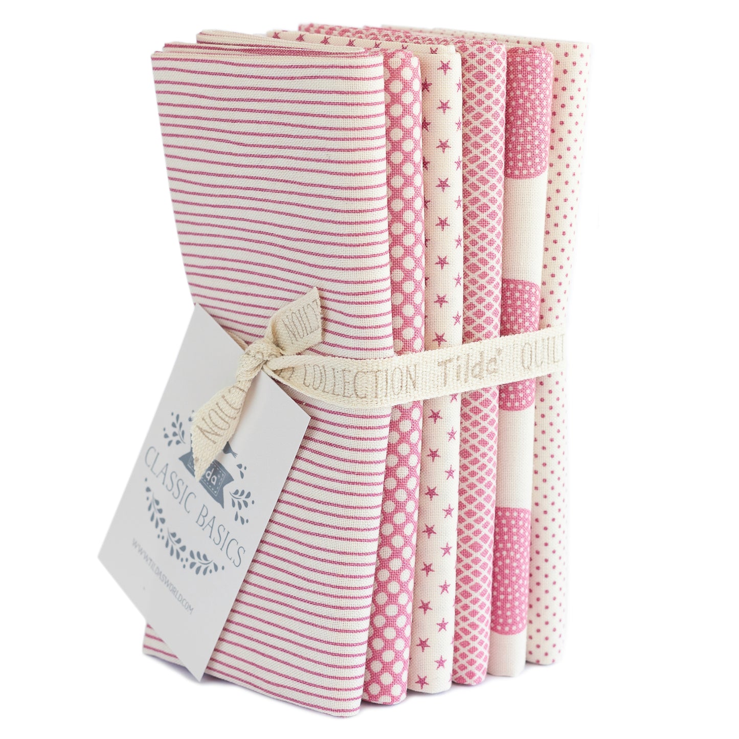 Tilda Fabric: Fat Quarters: Permanent: Classic Basics: 50 x 55cm: Pink: Bundle of 6