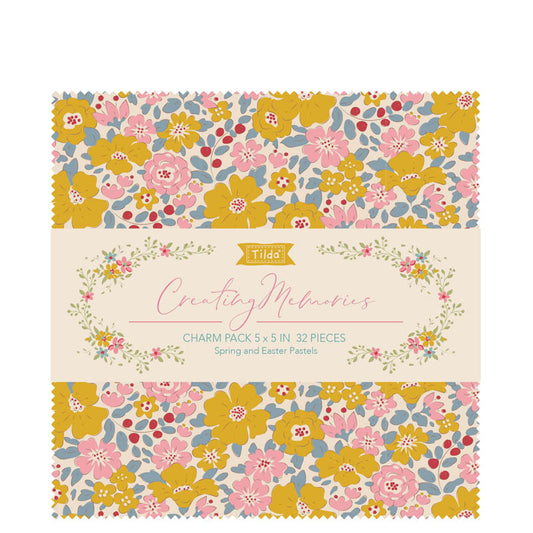 Tilda Fabric: Charm Pack: Permanent: Creating Memories: 12.5 x 12.5cm: Spring: 32 Pieces