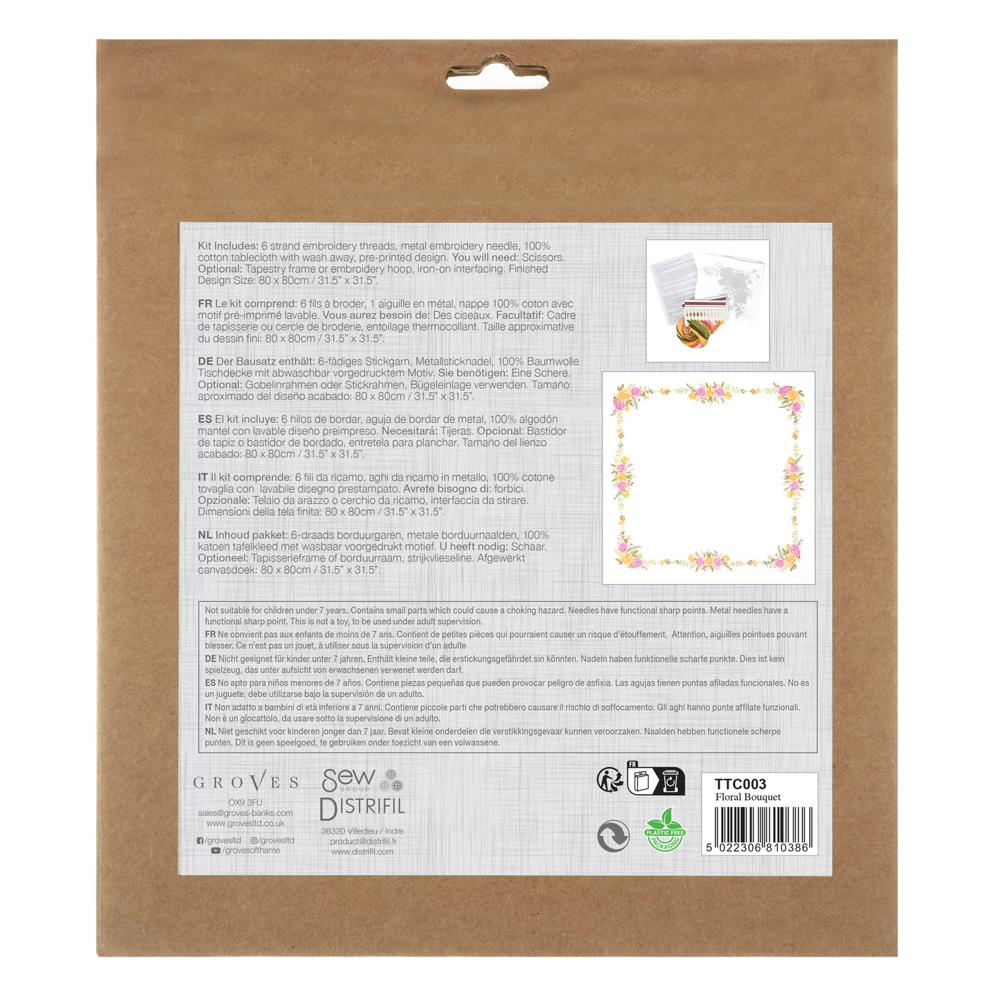 Trimits Printed Cross Stitch Kit: Tablecloth: Floral Bouquet