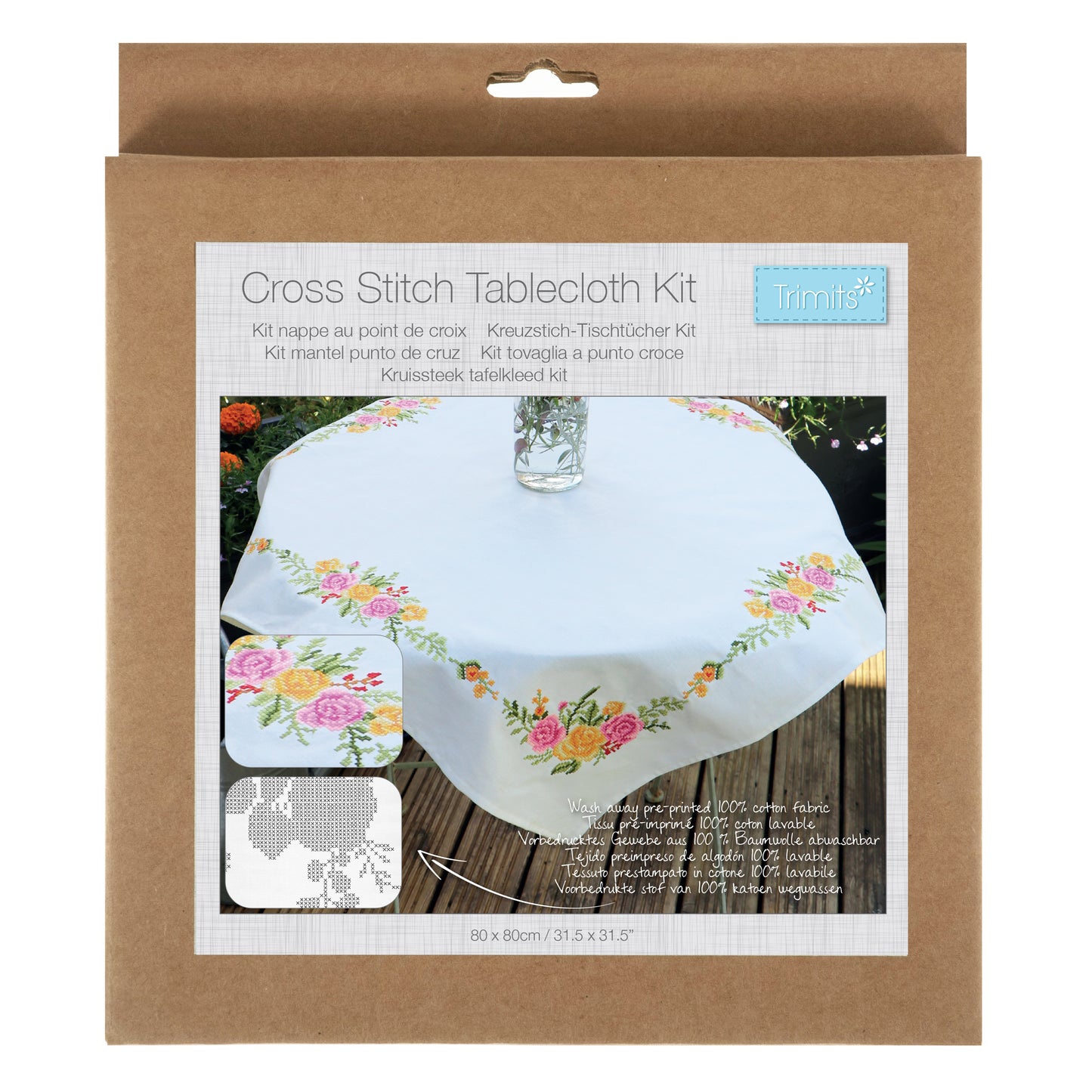 Trimits Printed Cross Stitch Kit: Tablecloth: Floral Bouquet