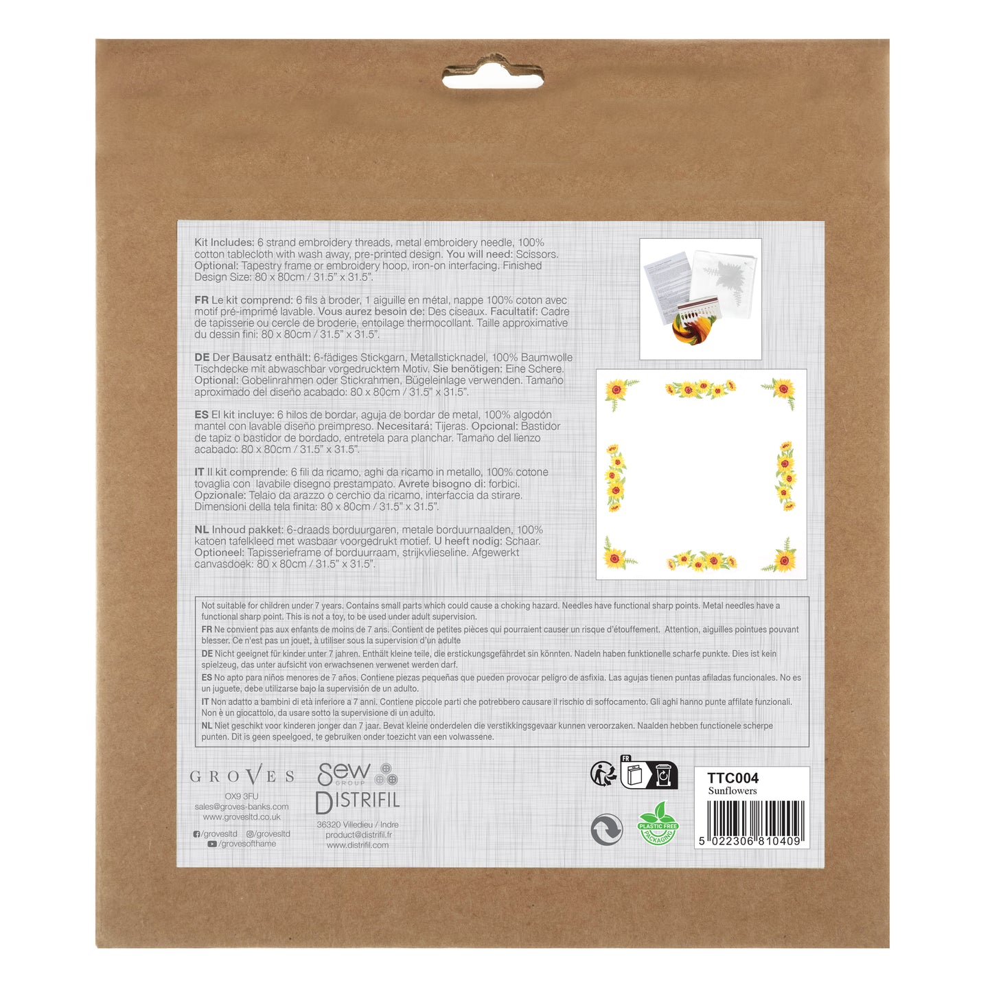 Trimits Printed Cross Stitch Kit: Tablecloth: Sunflowers