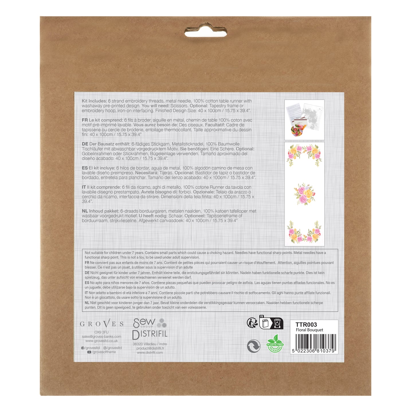 Trimits Printed Cross Stitch Kit Table Runner: Floral Bouquet