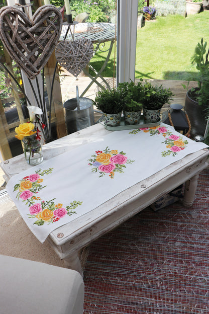Trimits Printed Cross Stitch Kit Table Runner: Floral Bouquet