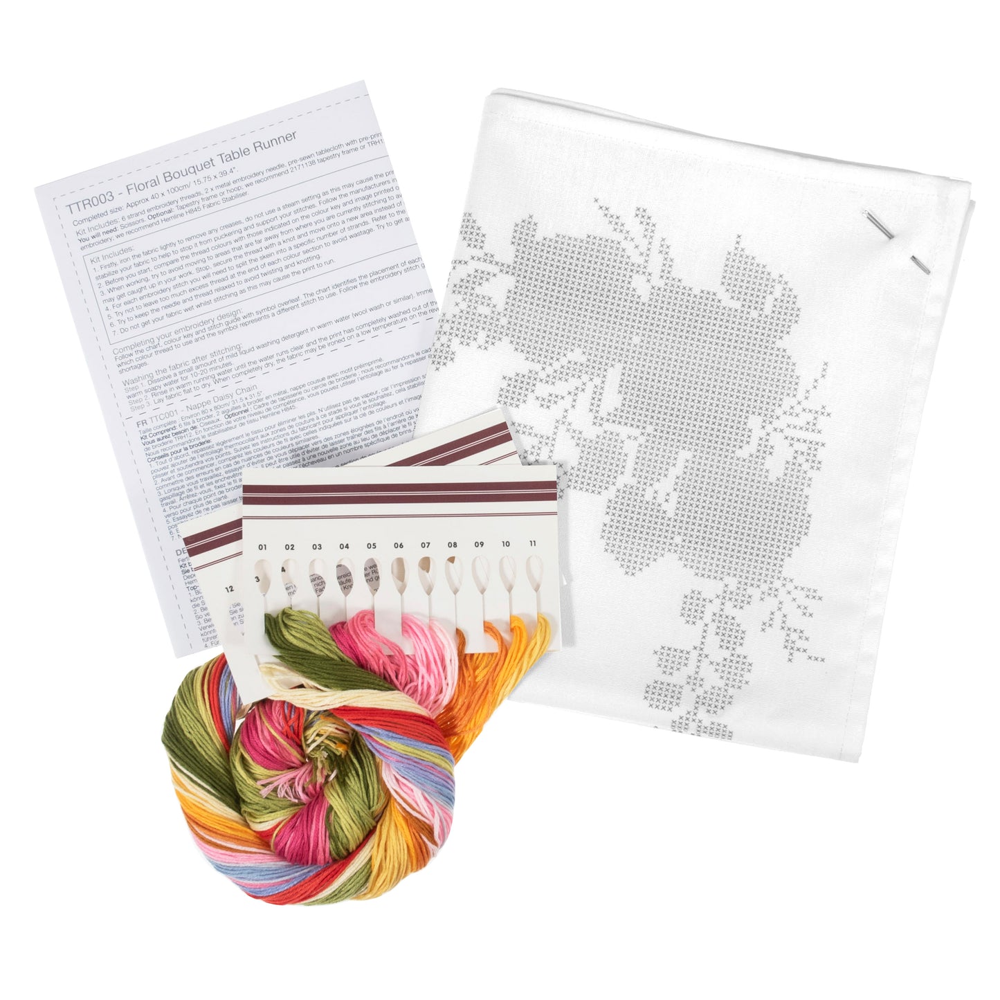 Trimits Printed Cross Stitch Kit Table Runner: Floral Bouquet