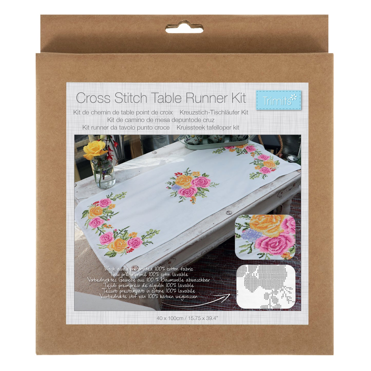Trimits Printed Cross Stitch Kit Table Runner: Floral Bouquet
