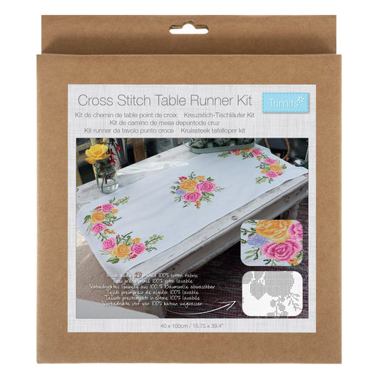 Trimits Printed Cross Stitch Kit Table Runner: Floral Bouquet