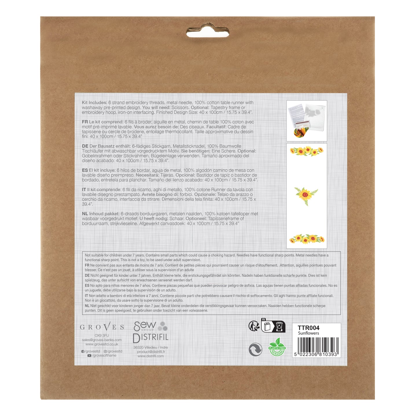 Trimits Printed Cross Stitch Kit: Table Runner: Sunflowers