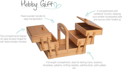 Hobby gift GB8450 Cantilever 3 Tier Sewing Box Light Pine Wood 31 x 25.2 x 23 cm