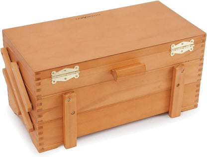 Milward Cantilever Craft Box, 3 Tiers, Pine Wood, Accessories Tier, Magnetic Closure, 17 x 37 x 22.5cm