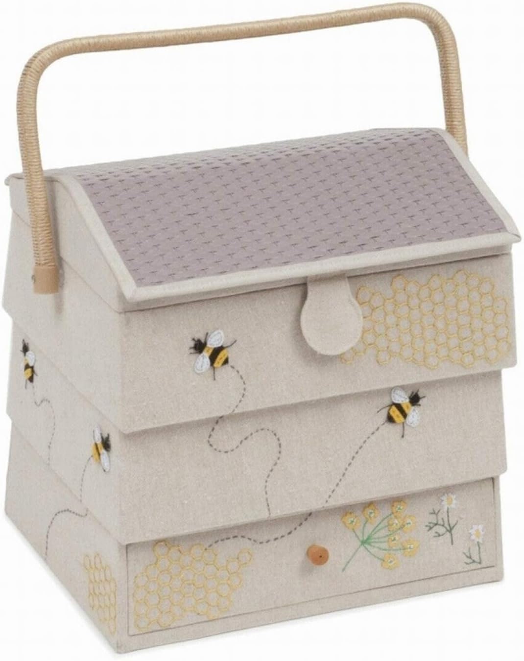 Hobby Gift Novelty Sewing Craft Hobby Storage Box, Embroidered, Bee Hive with Drawer