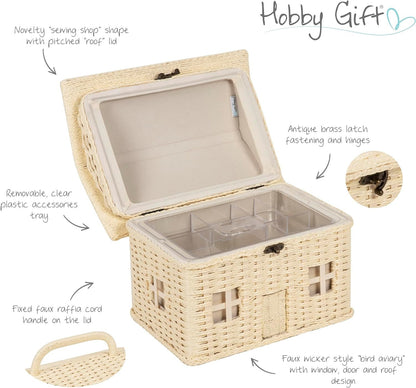 Hobby Gift Novelty Sewing Craft Hobby Storage Box, Embroidered, House Wicker, Bird Aviary