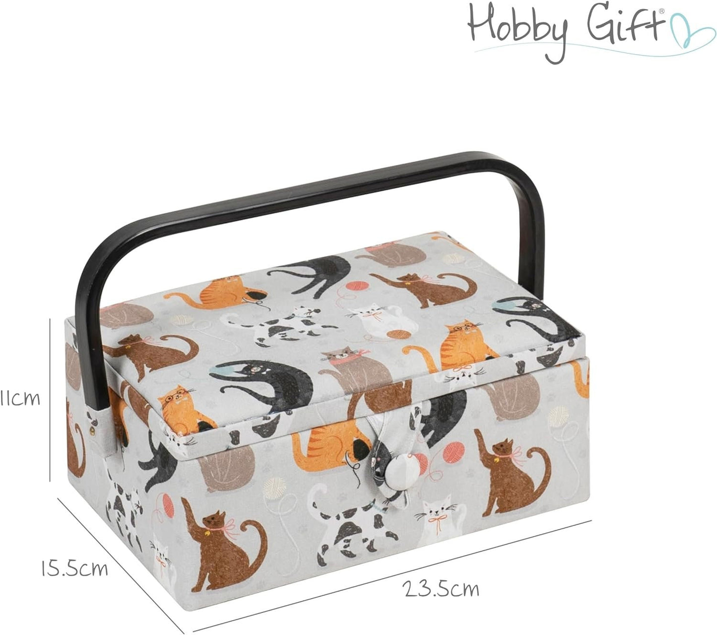 Hobby Gift Small Sewing Craft Storage Box, Cats, 15.5 x 23.5 x 11cm