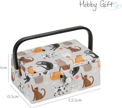 Hobby Gift Small Sewing Craft Storage Box, Cats, 15.5 x 23.5 x 11cm