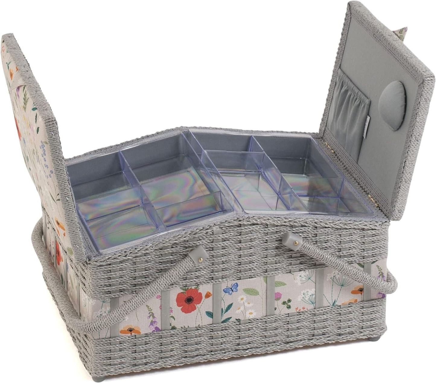 Hobby Gift Twin Lid Hamper Style Faux Wicker Sewing Hobby Storage Box Wildflowers