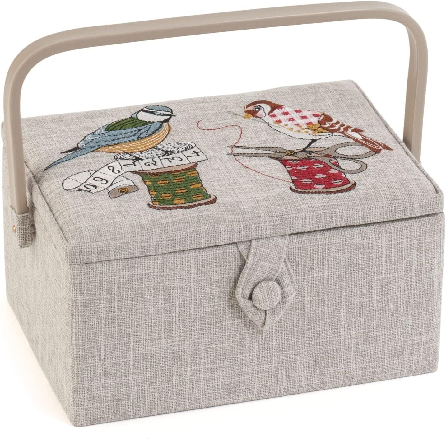 Hobby Gift Medium Sewing Craft Hobby Storage Box, Embroidered Birds on Bobbin