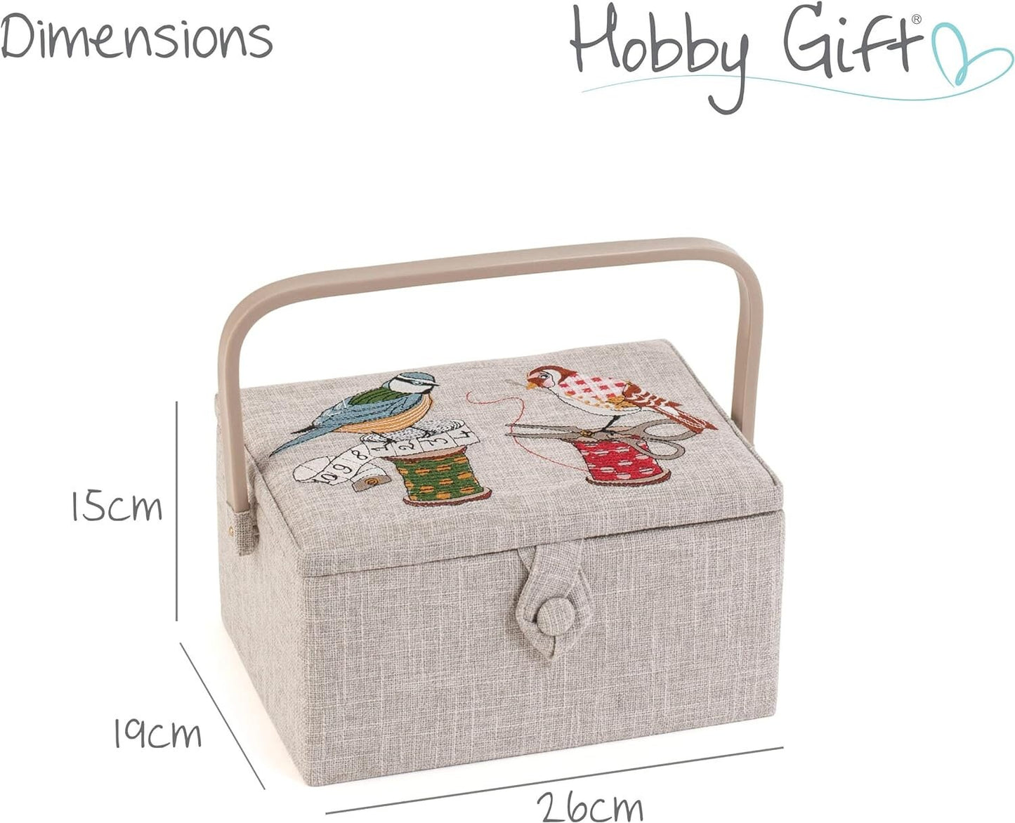 Hobby Gift Medium Sewing Craft Hobby Storage Box, Embroidered Birds on Bobbin