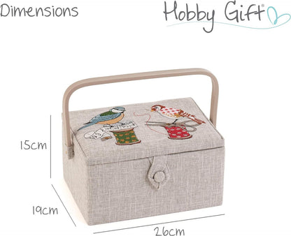 Hobby Gift Medium Sewing Craft Hobby Storage Box, Embroidered Birds on Bobbin