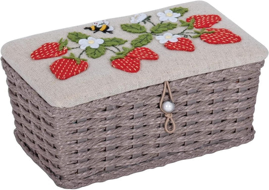 Hobby Gift Small Sewing Craft Hobby Storage Box Wicker Basket with Appliqué Design Natural Strawberries