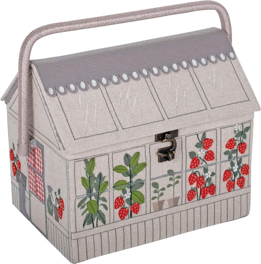 Hobby Gift Novelty Sewing Craft Hobby Storage Box, Embroidered, Strawberry Greenhouse