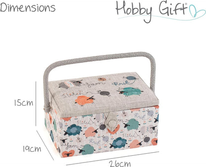 Hobby Gift Medium Sewing Craft Hobby Storage Box, Embroidered Knit Happens