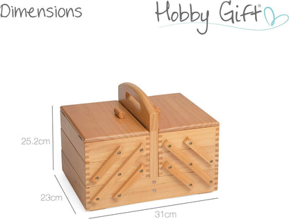 Hobby gift GB8450 Cantilever 3 Tier Sewing Box Light Pine Wood 31 x 25.2 x 23 cm