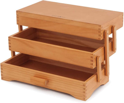 Milward Cantilever Craft Box, 3 Tiers, Pine Wood, Accessories Tier, Magnetic Closure, 17 x 37 x 22.5cm